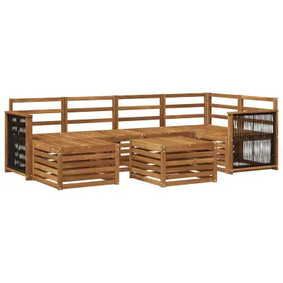 vidaXL Kotna sedežna garnitura 6 pcs Naravna Masiven les akacije