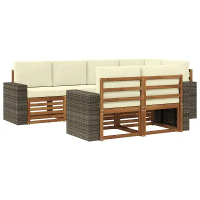 vidaXL Kotna sedežna garnitura z blazino 7 pcs Naravna in smetana