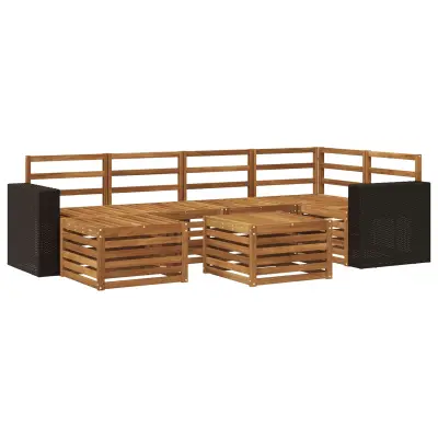 vidaXL Kotna sedežna garnitura 7 pcs Naravna Masiven les akacije
