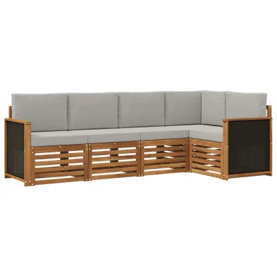 vidaXL Kotna sedežna garnitura z blazino 4 pcs Naravna in svetlo siva
