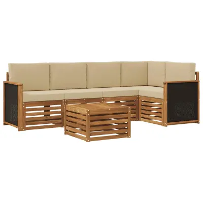 vidaXL Kotna sedežna garnitura z blazino 5 pcs Naravna