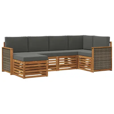 vidaXL Kotna sedežna garnitura z blazino 5 pcs Naravna in antracitna
