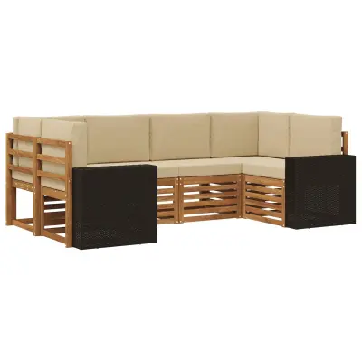 vidaXL Kotna sedežna garnitura 6 pcs Naravna in bež Poliester