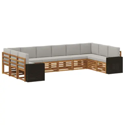 vidaXL Kotna sedežna garnitura 10 pcs Naravna in svetlo siva Poliester