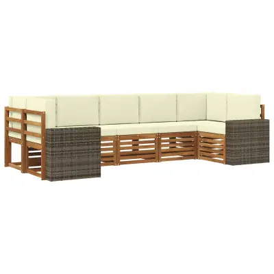 vidaXL Kotna sedežna garnitura 7 pcs Naravna in smetana Poliester
