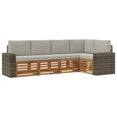 vidaXL Kotna sedežna garnitura z blazino 5 pcs Naravna in svetlo siva