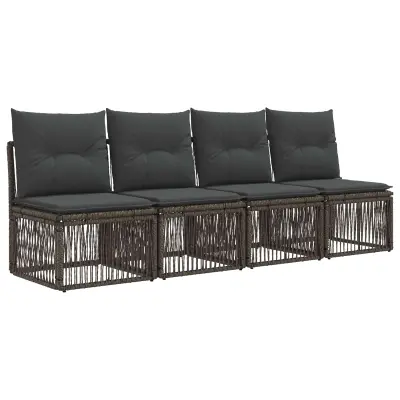 vidaXL 4-sedežni kavč 4 pcs 4-Število sedežev Siva poli ratan