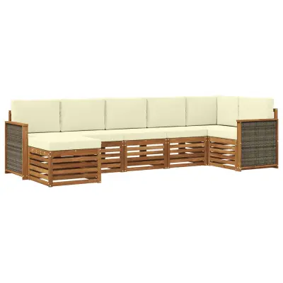 vidaXL Kotna sedežna garnitura z blazino 6 pcs Naravna in smetana