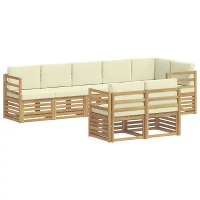 vidaXL Sedežne garniture 8 pcs Bela in krem Masiven les akacije