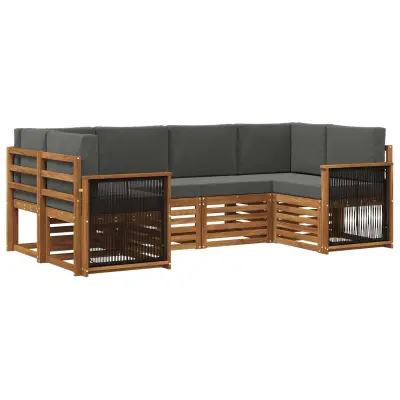 vidaXL Kotna sedežna garnitura z blazino 5 pcs Naravna in antracitna
