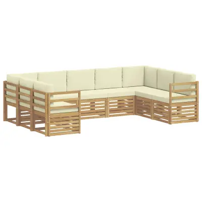 vidaXL Kotna sedežna garnitura z blazino 9 pcs Bela in krem Poliester