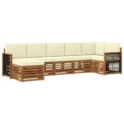vidaXL Kotna sedežna garnitura z blazino 6 pcs Naravna in smetana
