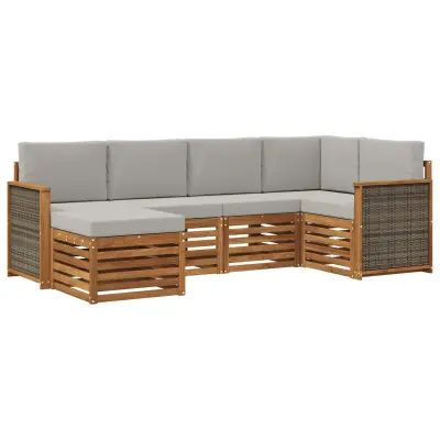 vidaXL Kotna sedežna garnitura z blazino 5 pcs Naravna in svetlo siva