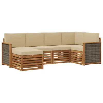 vidaXL Kotna sedežna garnitura z blazino 5 pcs Naravna