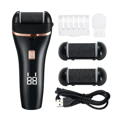 USB polnljiv električni pilnik za pete z LED in 3 hitrostmi Black