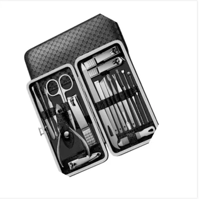 19-delni kovinski set za manikuro, obrvi in pedikuro – potovalni Black