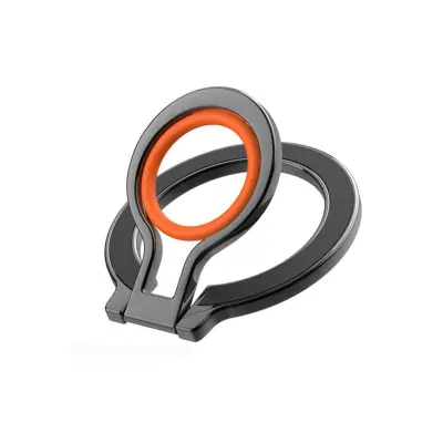 MagSafe magnetni prstan za telefon — aluminij + silikon, 360° vrtljiv Black+Orange