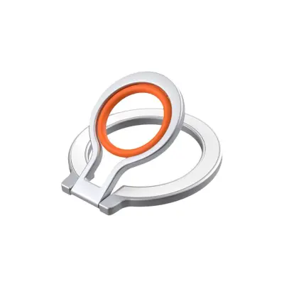 MagSafe magnetni prstan za telefon — aluminij + silikon, 360° vrtljiv White+Orange