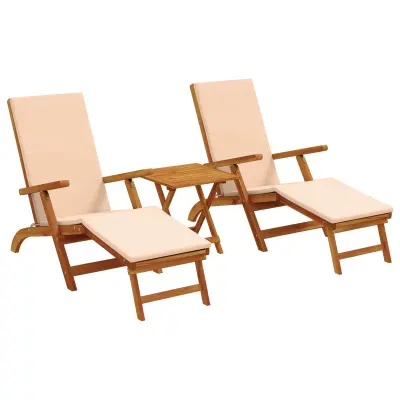 vidaXL Zložljiv in nagibni ležalnik 3 pcs Bež Masiven les akacije
