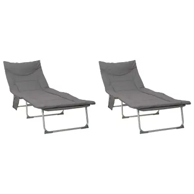 vidaXL Zložljiv sončni ležalnik z blazino 2 pcs Antracit