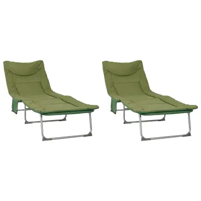 vidaXL Zložljiv sončni ležalnik z blazino 2 pcs Temno zelena
