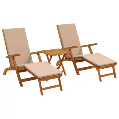 vidaXL Zložljiv in nagibni ležalnik 3 pcs Taupe Masiven les akacije