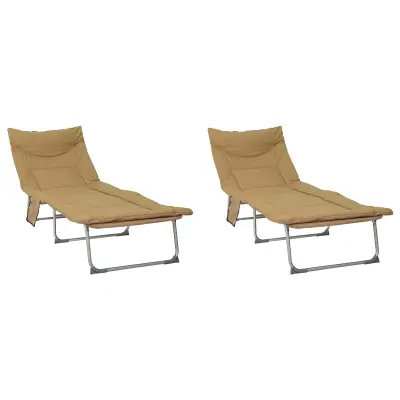 vidaXL Zložljiv sončni ležalnik z blazino 2 pcs Bež