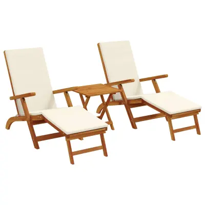 vidaXL Zložljiv in nagibni ležalnik 3 pcs Kremno bela