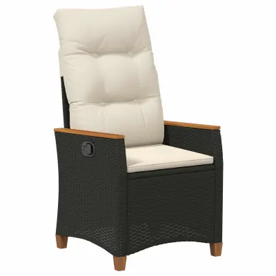 vidaXL Ležeči vrtni stol Črna in krem 64 x 57,5 x 112 cm poli ratan