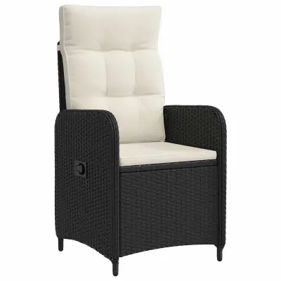 vidaXL Ležeči vrtni stol z blazino Črna in krem bela 57 x 63 x 94 cm