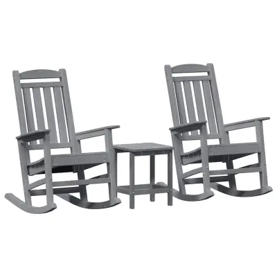 vidaXL Zibajoči stol 3 pcs Svetlo siva Polietilen