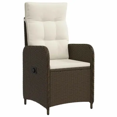 vidaXL Ležeči vrtni stol z blazino Rjava in krem bela 57 x 63 x 94 cm
