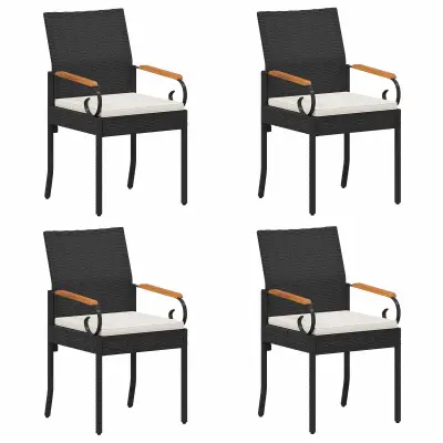 vidaXL Vrtni stoli 4 pcs Črna in krem bela Poli ratan in akacija