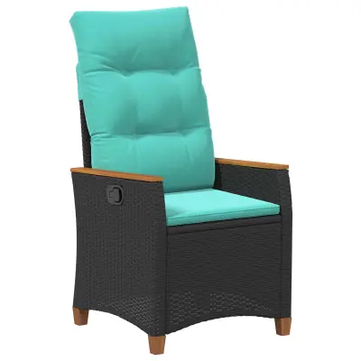 vidaXL Ležeči vrtni stol z blazino Črna in turkizna 64 x 57,5 x 112 cm