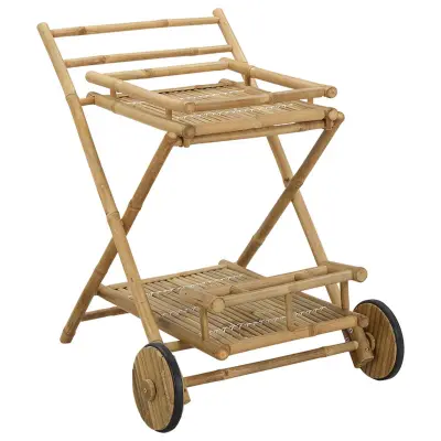 vidaXL Voziček za čaj z kolesi Naravna 79 x 67.5 x 84 cm Bambus