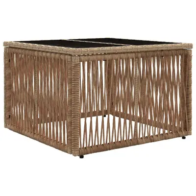 vidaXL Vrtna miza Bež in črna 55 x 55 x 37 cm PE Ratan in Steklo