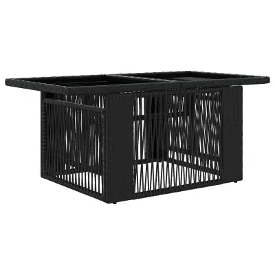 vidaXL Vrtna miza Črna 100 x 55 x 37 cm PE Ratan in Steklo