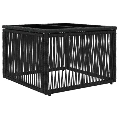 vidaXL Vrtna miza Črna 55 x 55 x 37 cm PE Ratan in Steklo