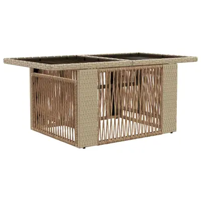 vidaXL Vrtna miza Bež 100 x 55 x 37 cm PE Ratan in Steklo