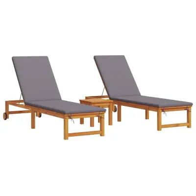 vidaXL Ležalnik 3 pcs Rjava Masiven les akacije