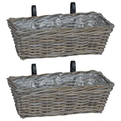 vidaXL Obesna košara za sadike 2 pcs Siva 48 x 22 x 15 cm Lacak rattan