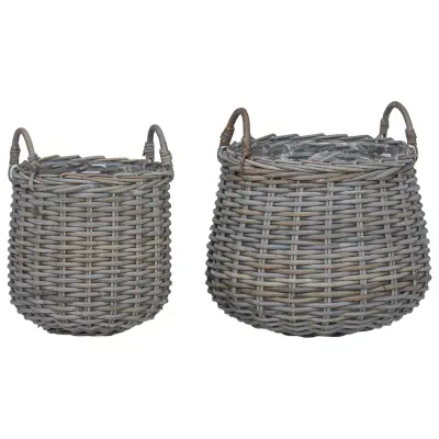 vidaXL Košara za rože s shranjevanjem 2 pcs Siva Ratan Lacak