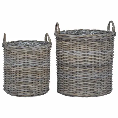 vidaXL Košara za rože s shranjevanjem 2 pcs Siva Lacak ratan