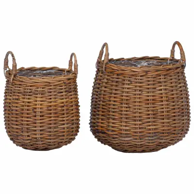 vidaXL Košara za rože s shranjevanjem 2 pcs Rjava Ratan Lacak