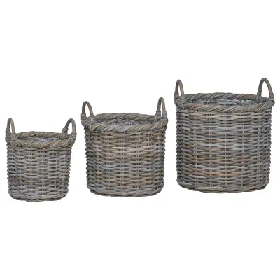 vidaXL Cvečni koš s shranjevanjem 3 pcs Kubu siva Kubu rattan