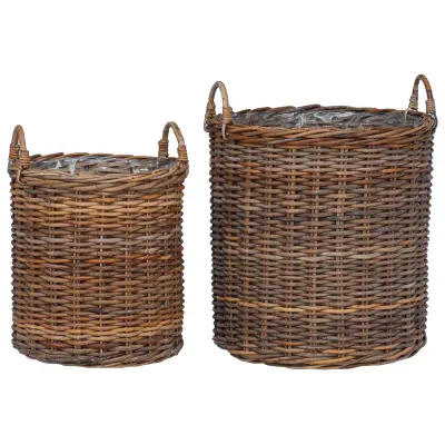 vidaXL Košara za rože s shranjevanjem 2 pcs Rjava Lacak ratan