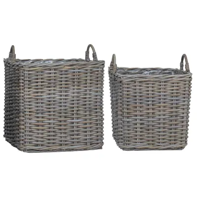 vidaXL Košara za rože s shranjevanjem 2 pcs Siva Ratan Lacak
