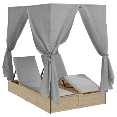 vidaXL Dvojni ležalnik na soncu Siva 205 x 129 x 200 cm poli ratan