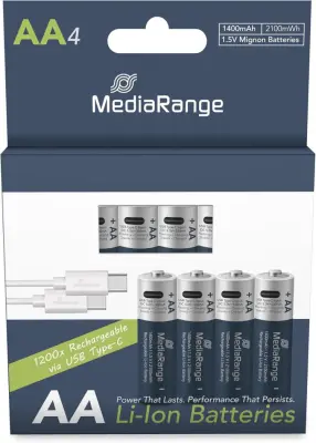 Baterija lr 06 aa 1,5 v mediarange 1/4 alkalna za polnjenje usb-c mrbat161