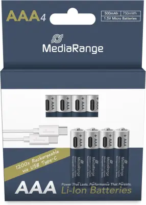 Baterija lr 03 aaa 1,5 v mediarange 1/4 alkalna za polnjenje usb-c mrbat160